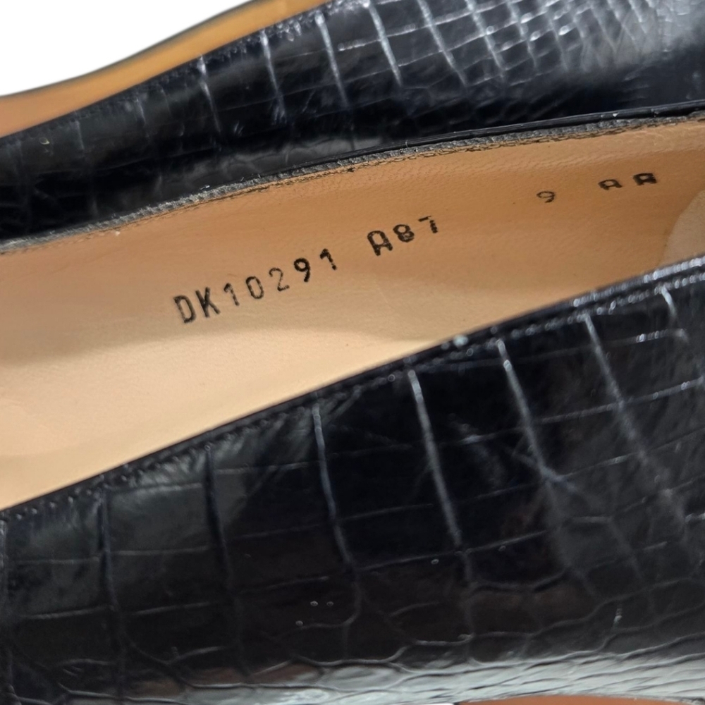 Salvatore Ferragamo Black Pumps Size 9 AA Leather Croc Embossed Heels Italy - Picture 8 of 15